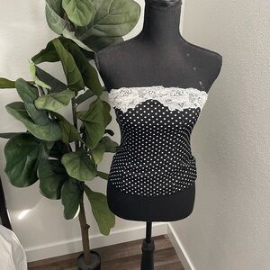 Black and White Polka Dot Lace Trim Top